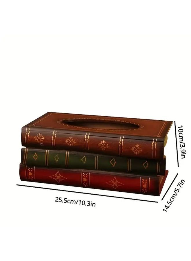 تصميم كتاب كلاسيكي أحمر حامل علبة المناديل الخشبية نمط زهري ديكور المنزل - Image 3